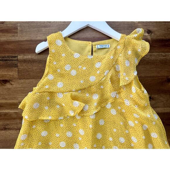 Mayoral Yellow Dot Sleeveless Ruffle Flounce Dress European Preppy Summer Spring - Picture 3 of 8